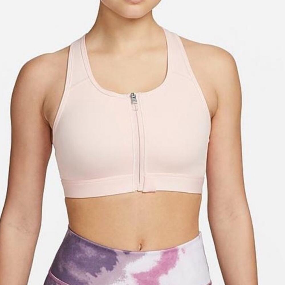 A10). Nike Swoosh Supposed Padded Front Zip Sport Bras Light Pink size Medium
